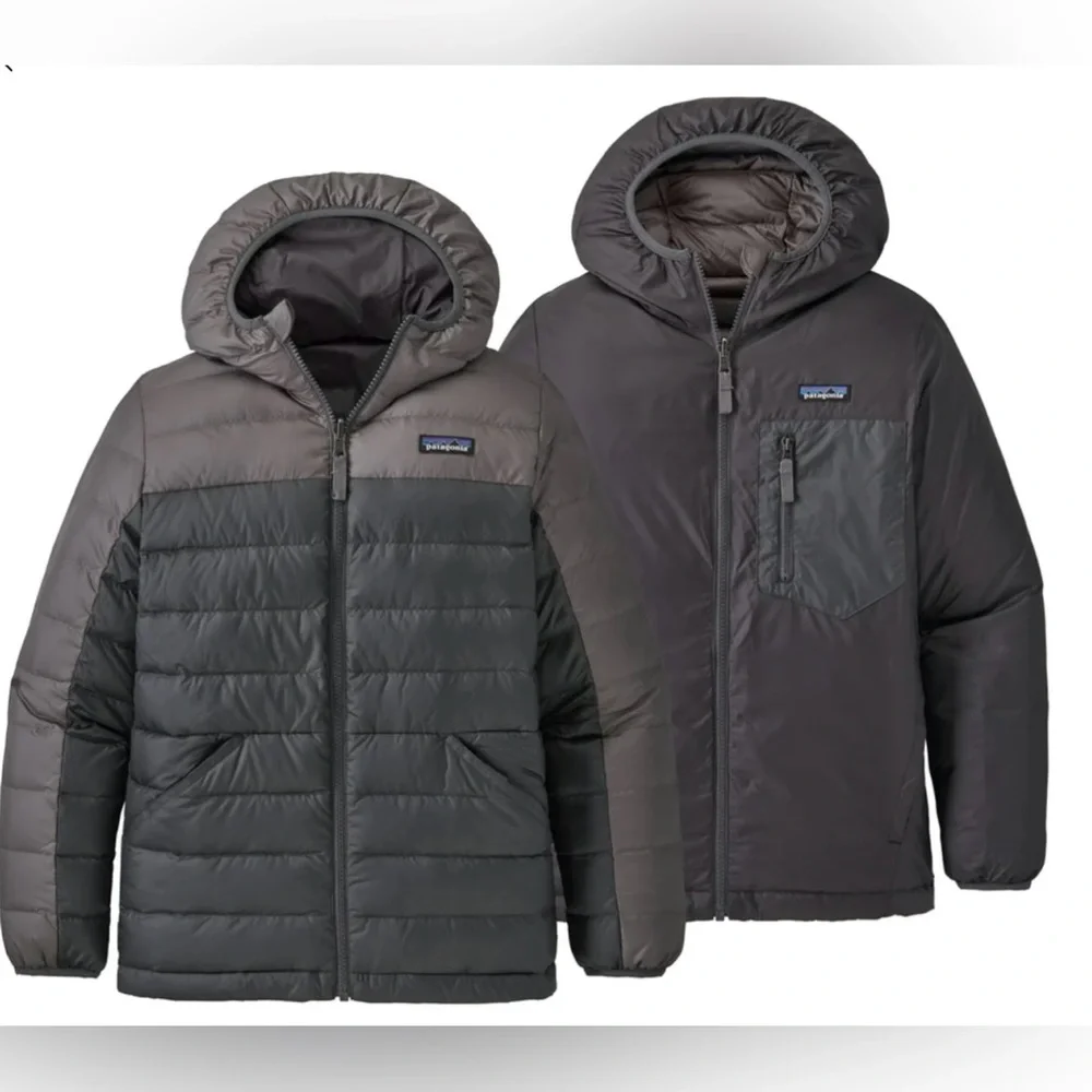 NWT! Patagonia Boy’s Reversible Down Sweater Hoody Jacket Noble Grey- sz M/10 - Picture 1 of 5